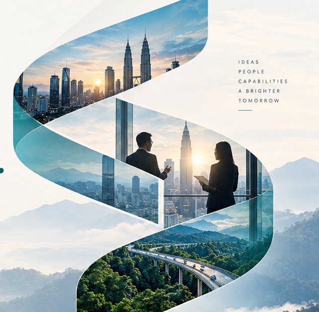 S-shaped Stratvia visual combining Malaysian cityscape, business collaboration and pathways forward